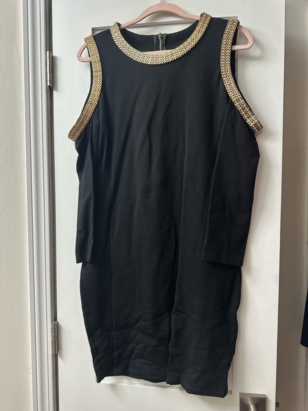 XOXO Black Cold Shoulder Dress with Gold Chain Trim